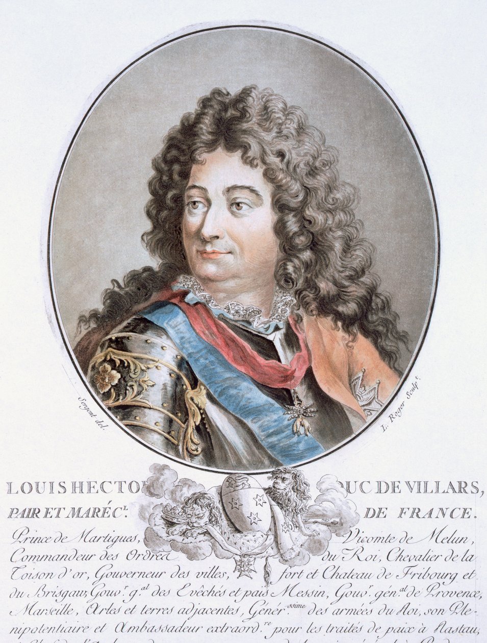 Claude Louis Hector de Villars, de "Retratos de grandes homens, mulheres ilustres e temas memoráveis da França, grave e impresso em cores", publicado por Pierre Blin, 1786-92, Paris de Antoine Louis Francois Sergent Marceau