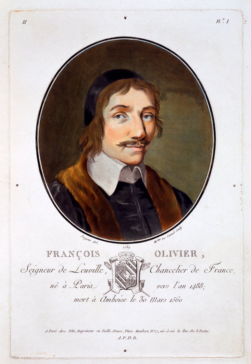 François Olivier Senhor de Leuville, de retratos de grandes homens, ilustres mulheres e memoráveis súditos da França, grave e impresso em cores, publicado por Pierre Blin, 1786-92, Paris (colo de Antoine Louis Francois Sergent Marceau