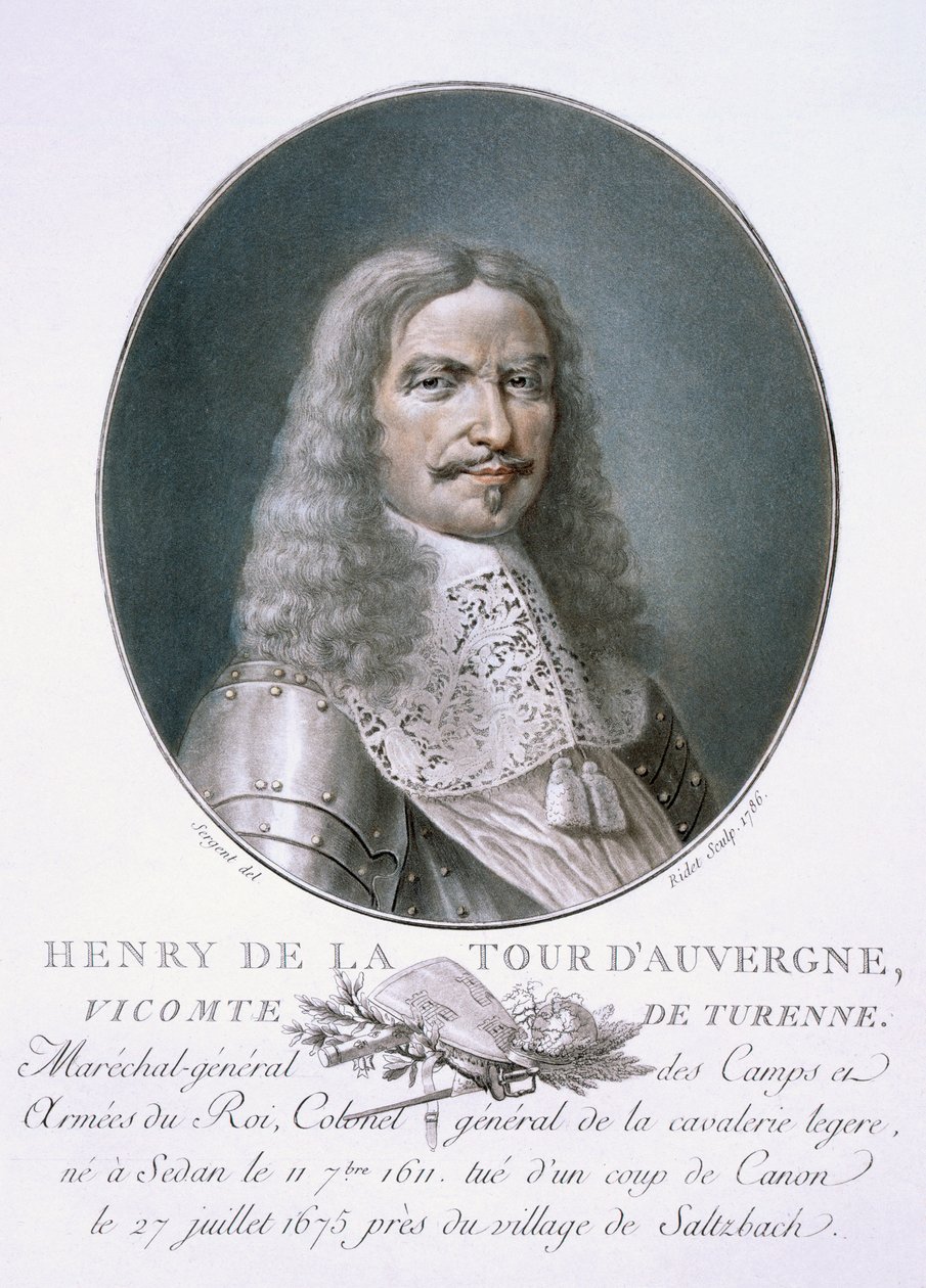 Henri da Torre de Auvergne, de "Retratos de grandes homens, mulheres ilustres e temas memoráveis da França, sérios e impressos em cores", publicado por Pierre Blin, 1786-92, Paris (cor grava de Antoine Louis Francois Sergent Marceau