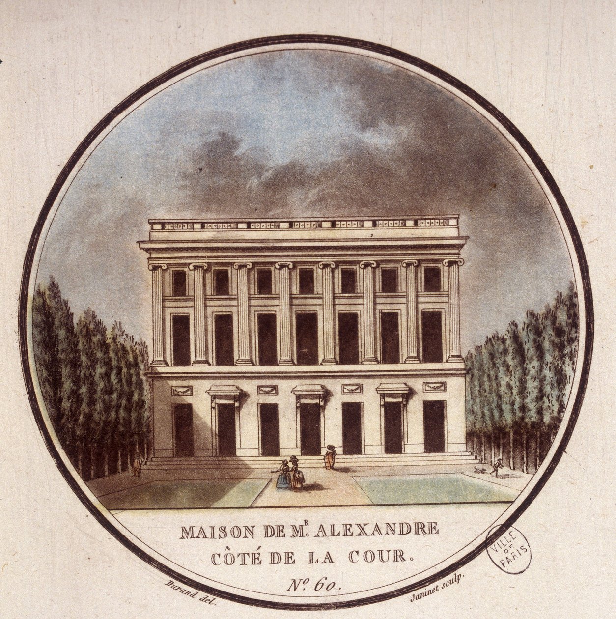 Maison de Monsieur Alexandre, pátio lateral, Paris. Em vista prittoresca dos principais edifícios de Paris pelo Sargento de Antoine Louis Francois Sergent Marceau