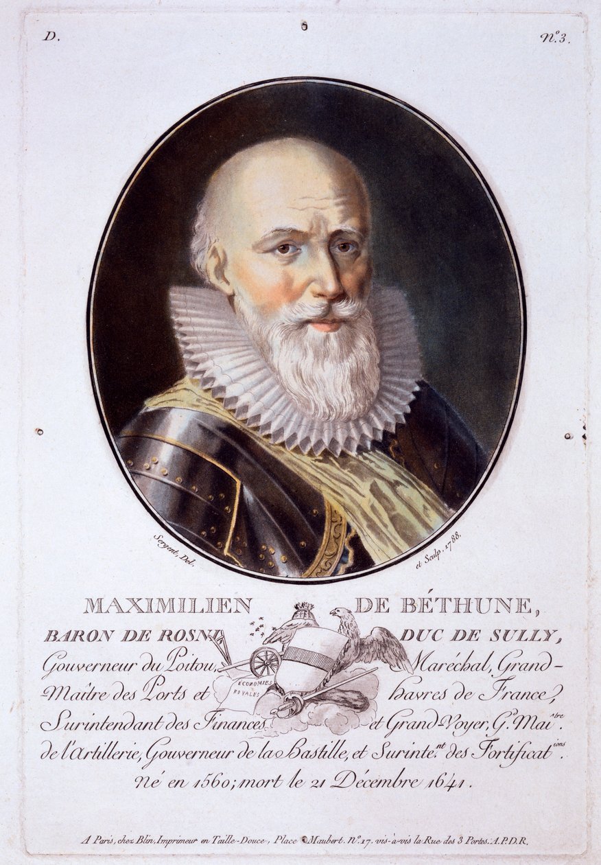 Maximiliano de Bethune, Barão de Rosni e Duque de Sully, de retratos de grandes homens, mulheres ilustres e temas memoráveis da França, sérios e impressos em cores, publicados por Pierre Blin, 178 de Antoine Louis Francois Sergent Marceau