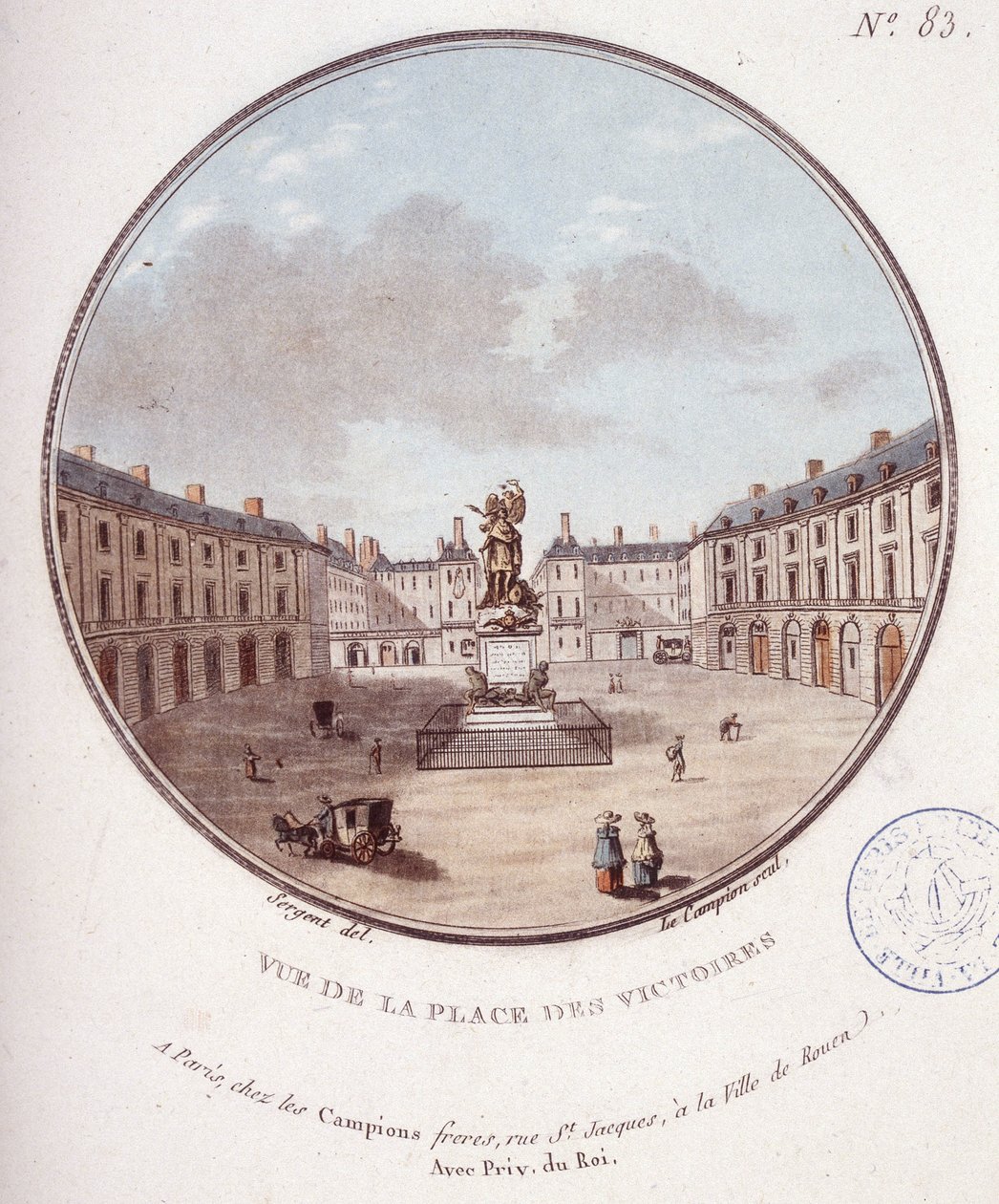 Vista da Place des Victoires, Paris. Em vista prittoresca dos principais edifícios de Paris pelo Sargento de Antoine Louis Francois Sergent Marceau