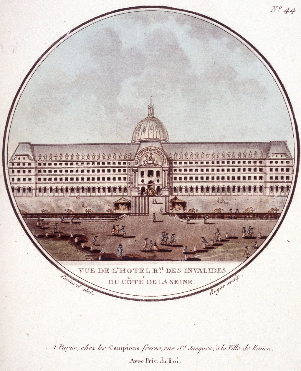 Vista do hotel regionnal des Invalides no lado do Sena, Paris. Em vista prittoresca dos principais edifícios de Paris pelo Sargento de Antoine Louis Francois Sergent Marceau