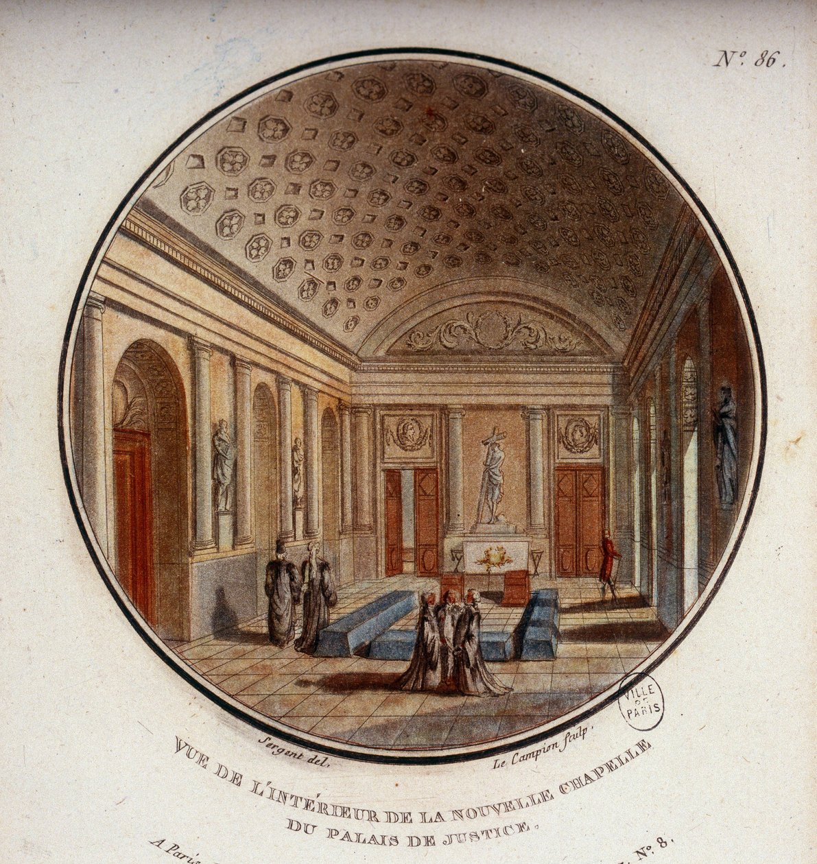 Vista do interior da nova capela do tribunal, agora Sainte Chapelle, Paris. Em vista prittoresca dos principais edifícios de Paris pelo Sargento de Antoine Louis Francois Sergent Marceau