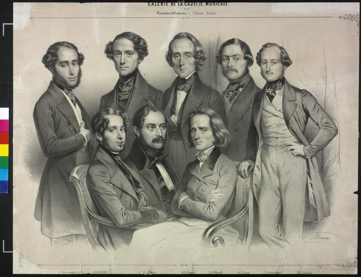 Grupo pianista famoso (litografia) de Antoine Maurin