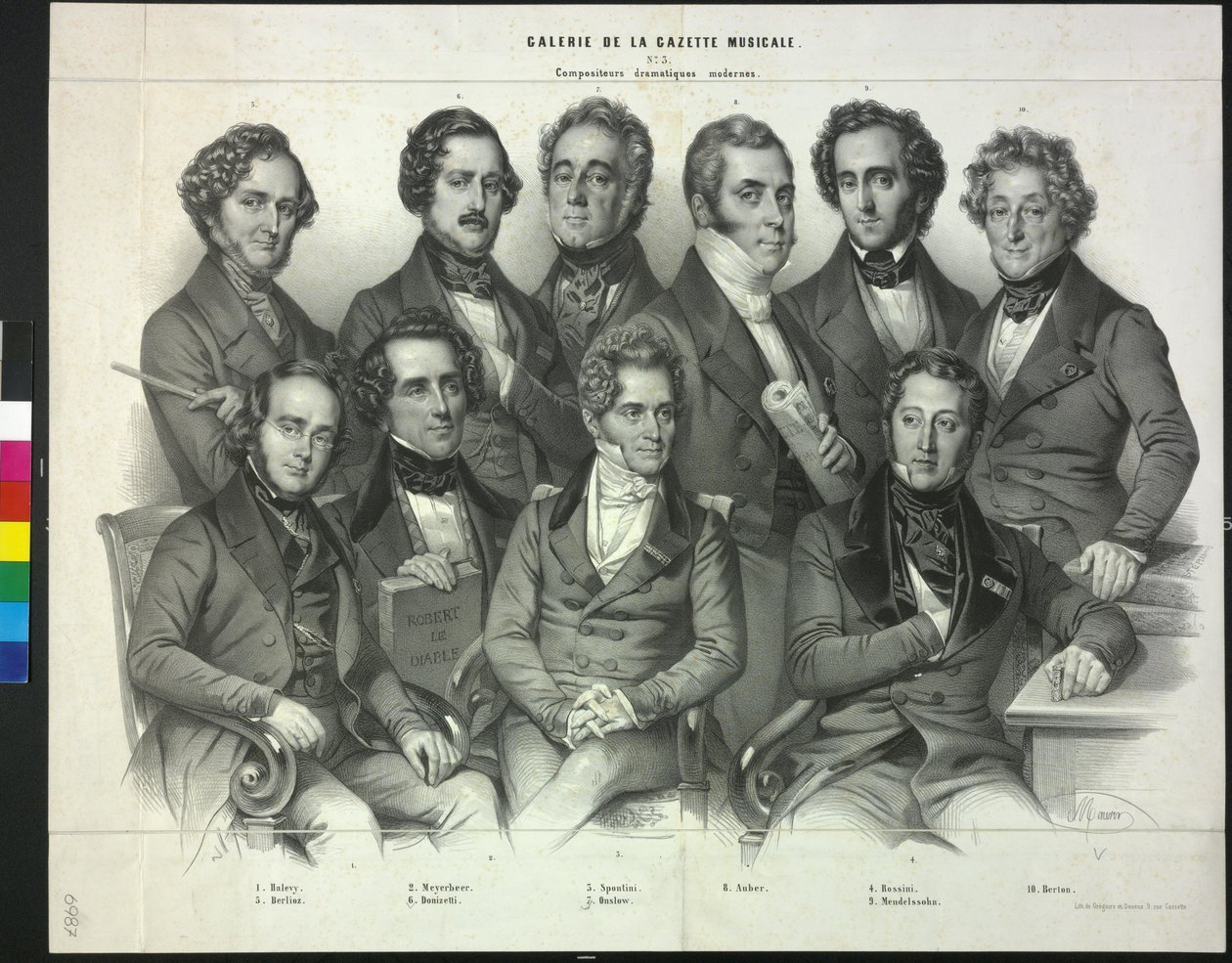 Grupo de compositores famosos (litografia) de Antoine Maurin