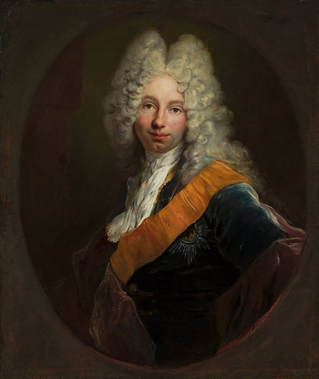Polaco:  Friedrich Wilhelm Kettler (1692-1711) (Portret mężczyzny w peruce i z orderem Czarnego Orła0 Friedrich Wilhelm Kettler (1692-1711) (Retrato de um homem de peruca com a Ordem da Águia Negra) de Antoine Pesne