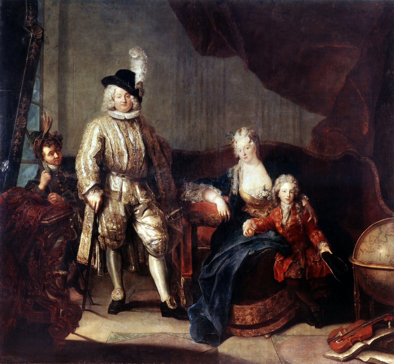 Retrato do Barão von Erlach com a sua família. Pintura por Antoine Pesne (1683-1757), ca. 1710. Óleo sobre tela. Arte alemã em estilo barroco. Museu Hermitage, São Petersburgo de Antoine Pesne