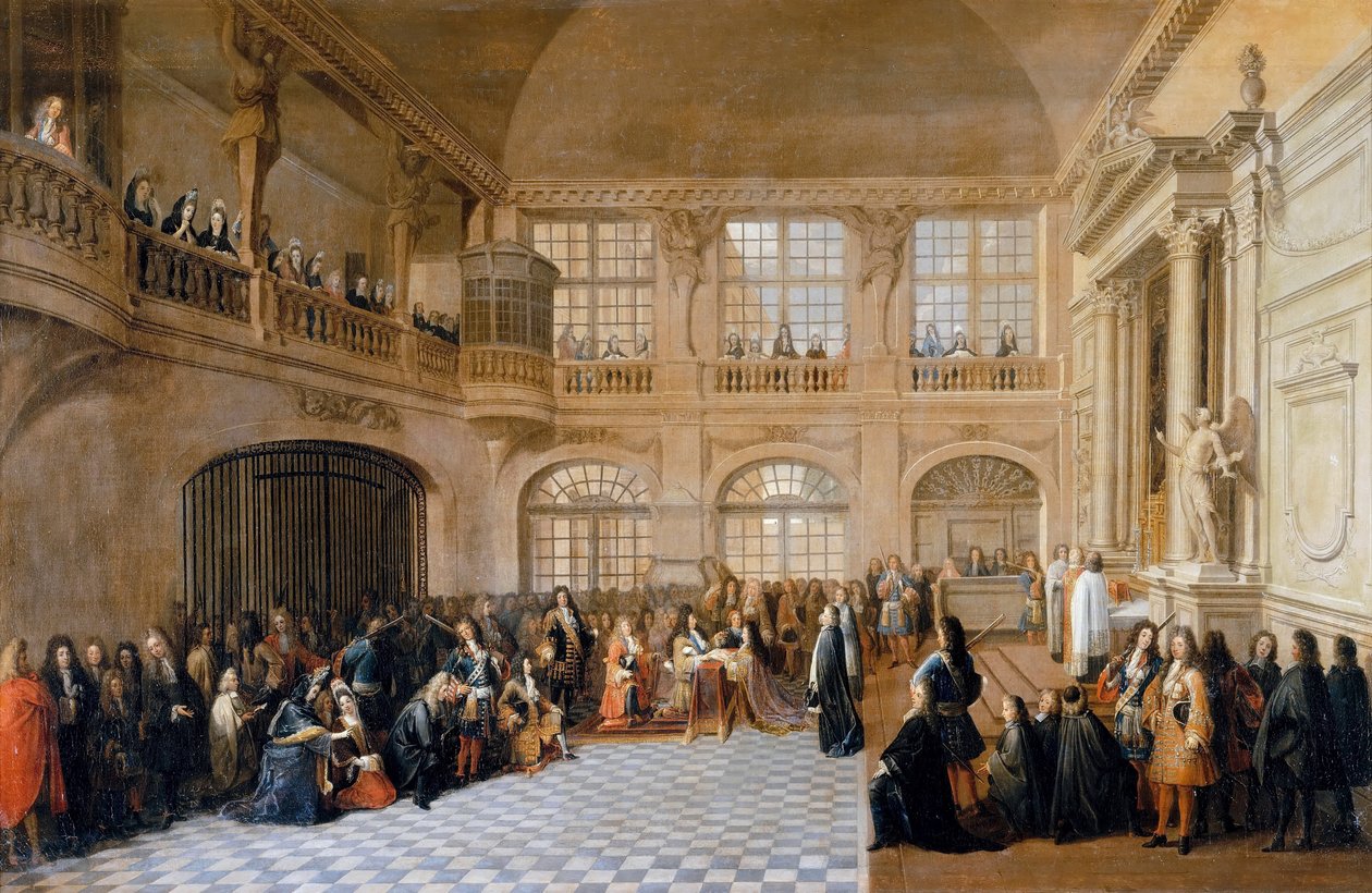 Luís XIV, recebendo o juramento do Marquês de Dangeau, Grão-Mestre da Ordem de São Lazare, em de Antoine Pezey