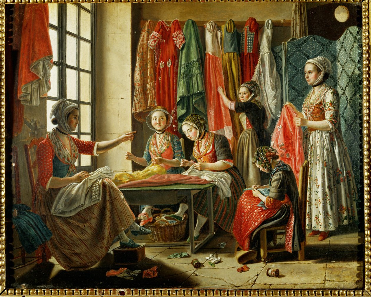 Oficina de costureiras em Arles ... (óleo sobre tela) de Antoine Raspal
