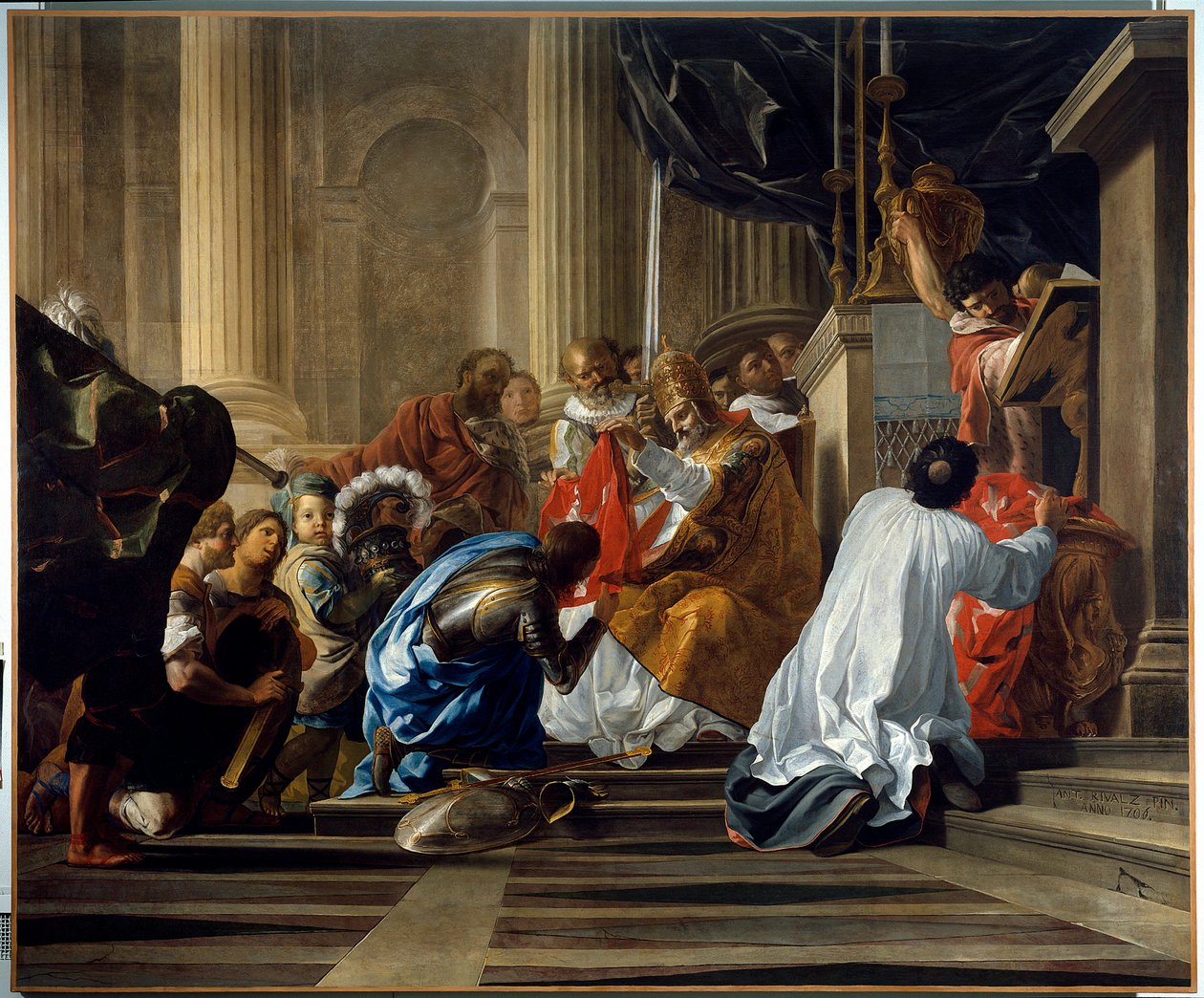 Primeira cruzada: "Raymond IV de Toulouse, dit Raymond de Saint Gilles, conde de Toulouse e Tripoli (Raymond I) (1042-1105) tomando a cruz" Pintura de Antoine Rivalz (1667-1735) Toulouse. Musée des Augustins de Antoine Rivalz