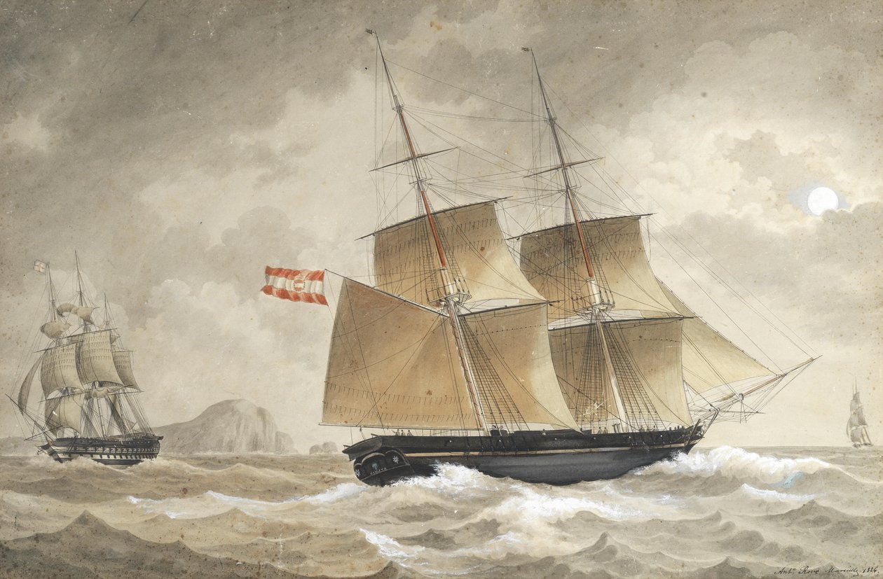 Um navio da Marinha austríaca em águas costeiras perto de Marselha de Antoine Roux