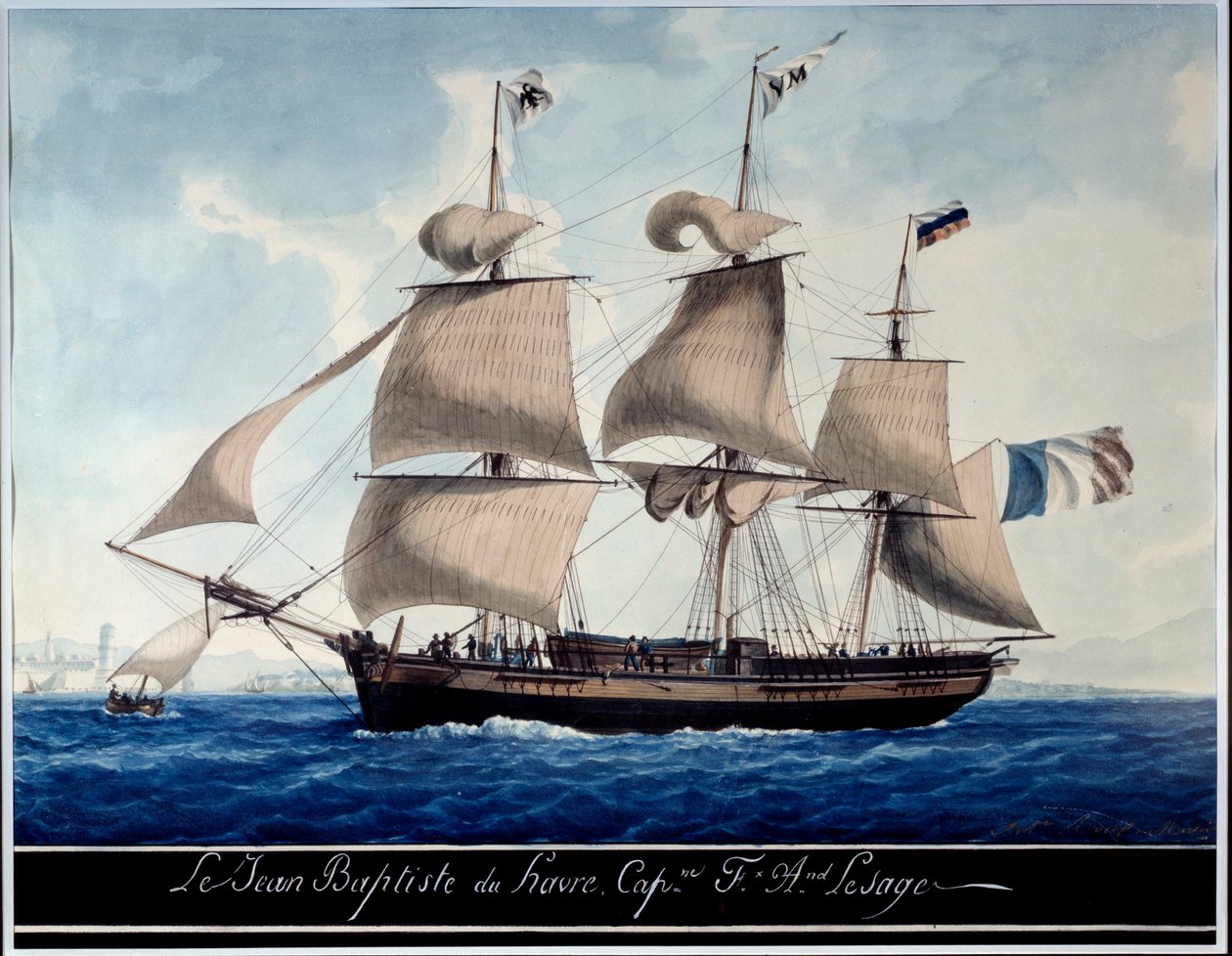 Le Jean - Baptiste du Havre, no porto de Marselha Aquarela de Antoine Roux (1765-1835) 1815 Marselha, Musee de la Marine de Antoine Roux
