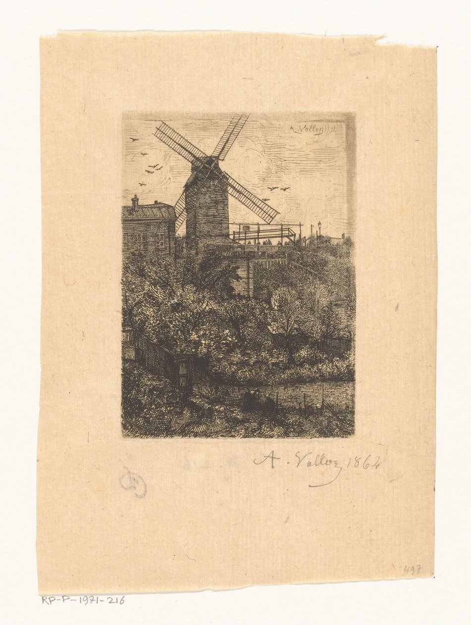 Vista do Moulin de la Galette em Montmartre de Antoine Vollon (signed by artist)