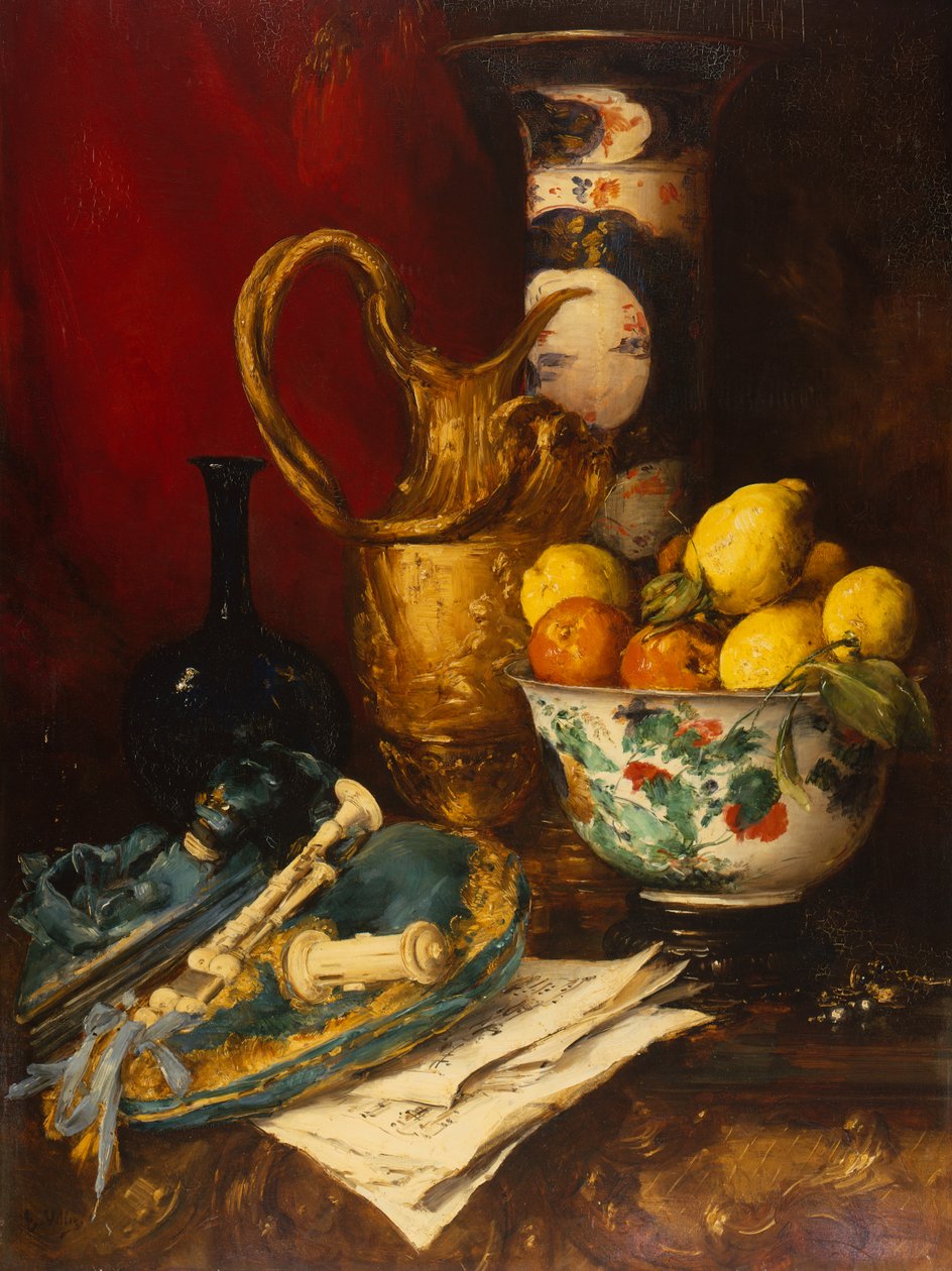 A Still Life (óleo no painel) de Antoine Vollon