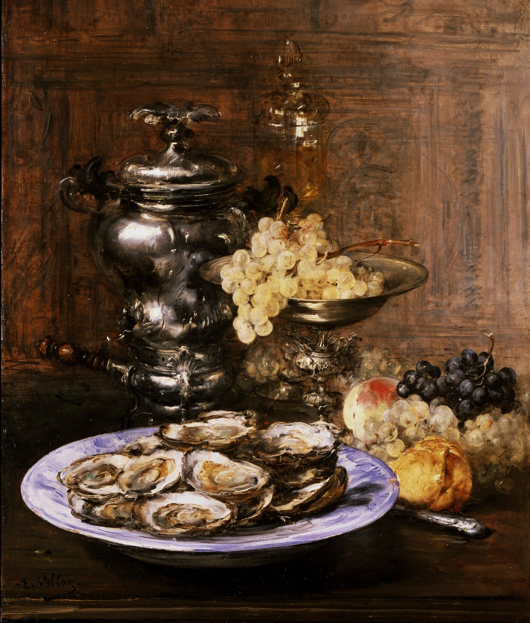 Natureza-morta com ostras. Pintura de Antoine Vollon (1833-1900) Coleção particular. de Antoine Vollon