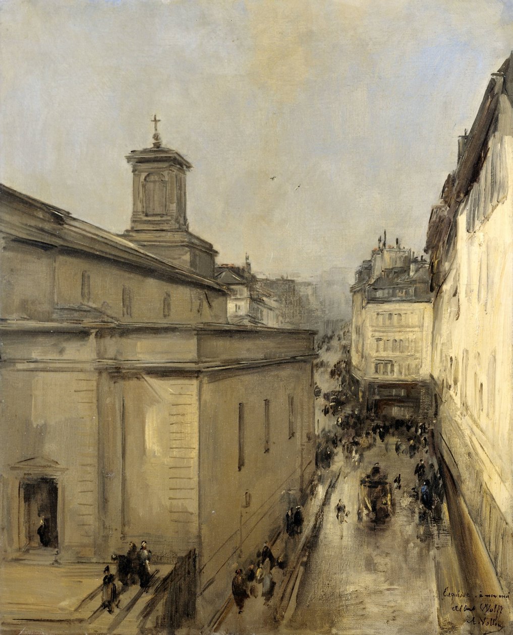 Vista da Igreja de Notre Dame de Lorette e da Rue Fléchier, Paris de Antoine Vollon
