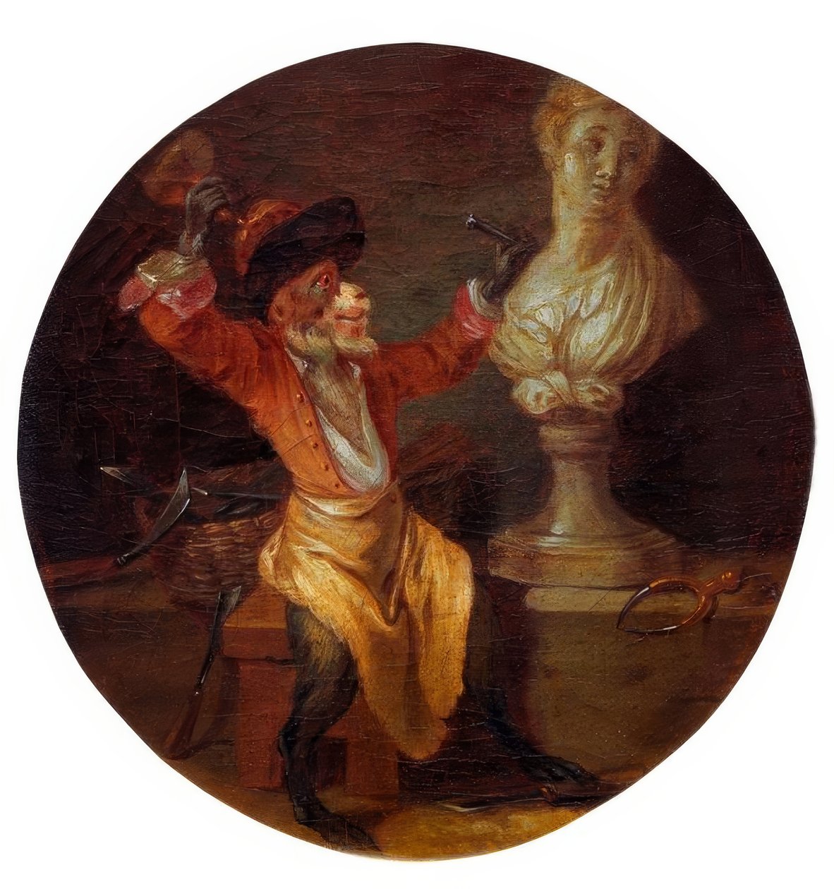 O macaco como escultor de Jean Antoine Watteau