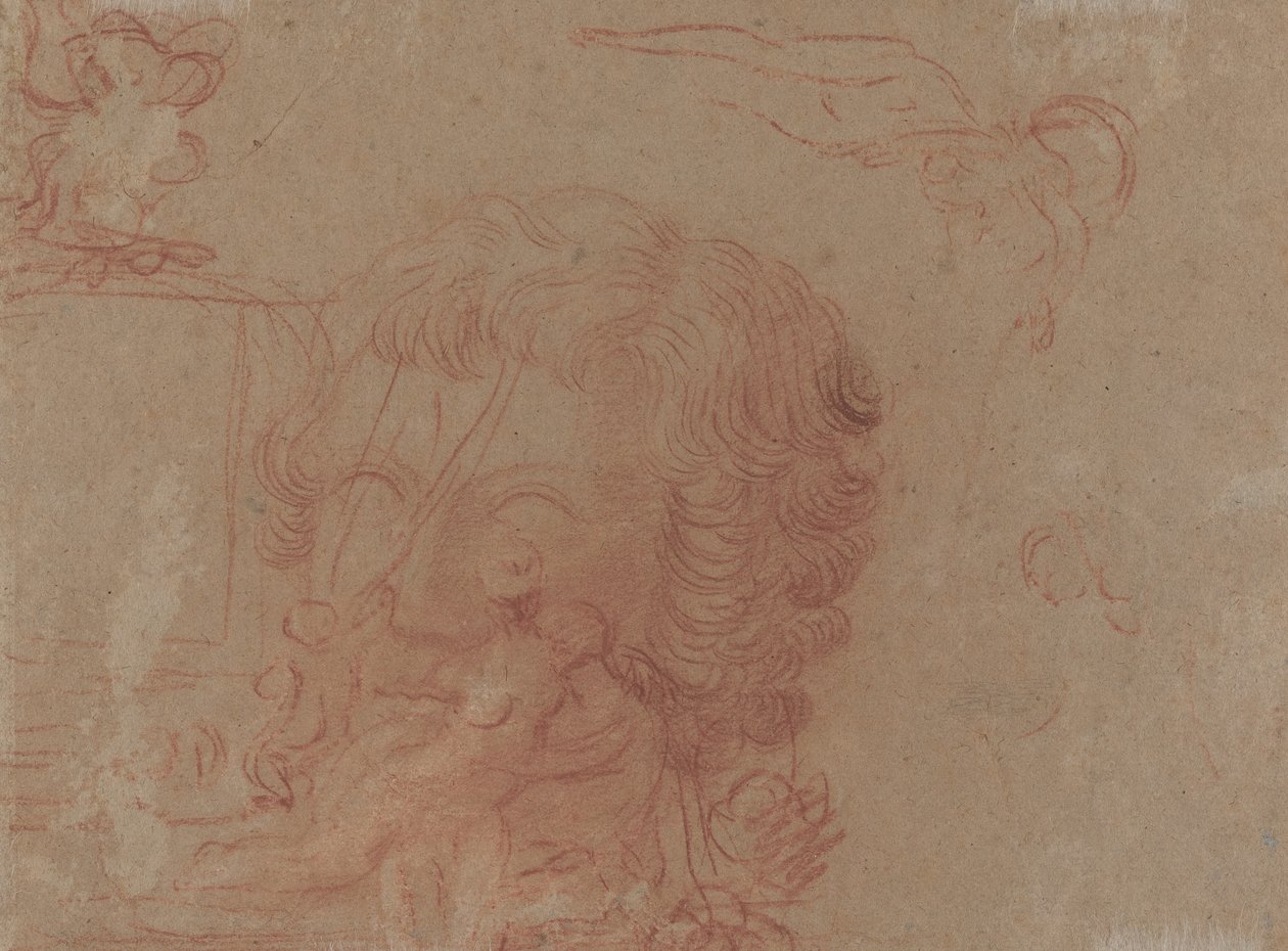 Esboços de figuras e uma cópia após uma cabeça esculpida [verso] de Antoine Watteau