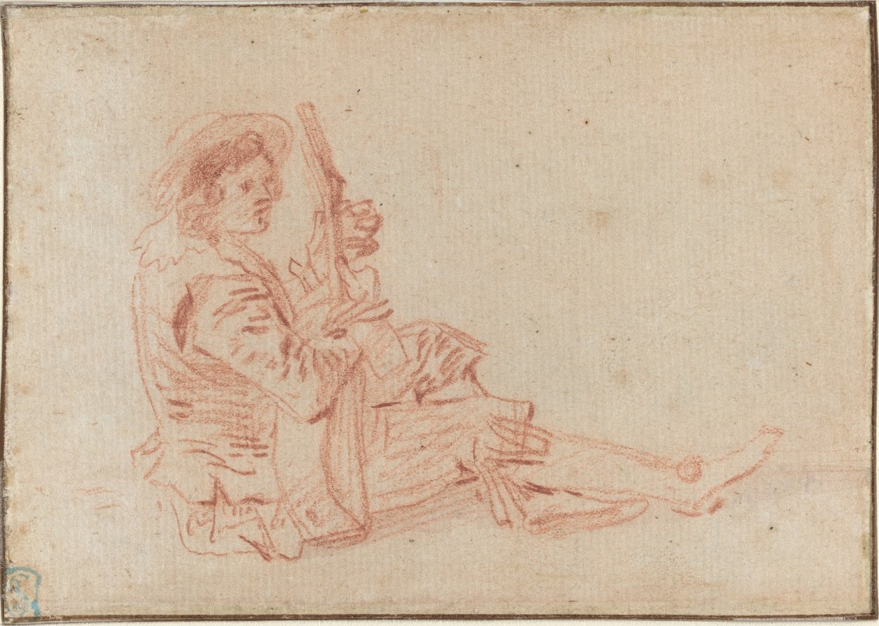 Guitarrista sentado [reto] de Antoine Watteau