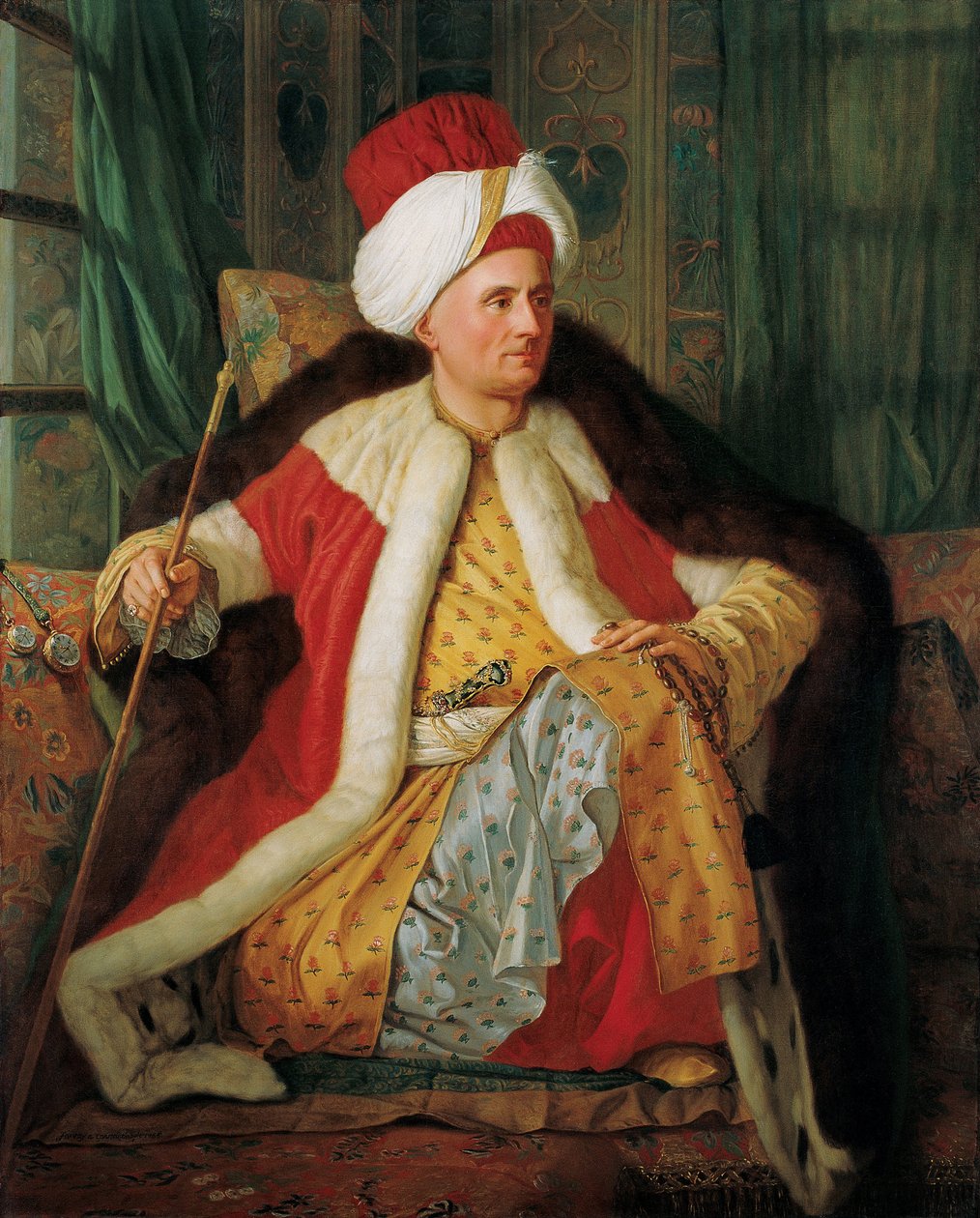 Retrato de Charles Gravier Conde de Vergennes e embaixador francês, em traje turco, segunda metade do século XVIII. de Antoine de Favray
