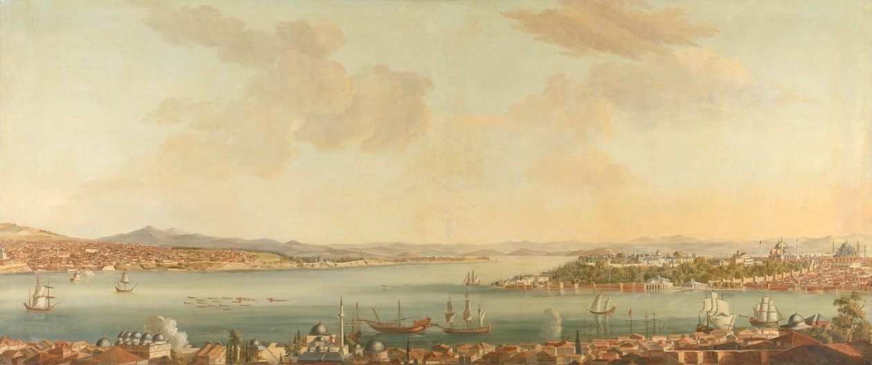 Vista de Constantinopla (Istambul) e do Serralho da Legação Sueca em Pera de Antoine van der Steen