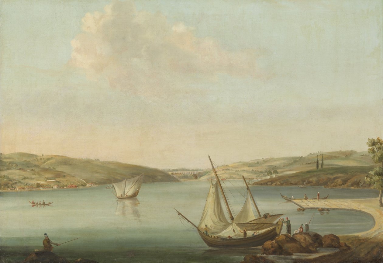 Vista do Bósforo, tirada da Altura de Beykoz a noroeste, com o Aqueduto de Justiniano como pano de fundo de Antoine van der Steen