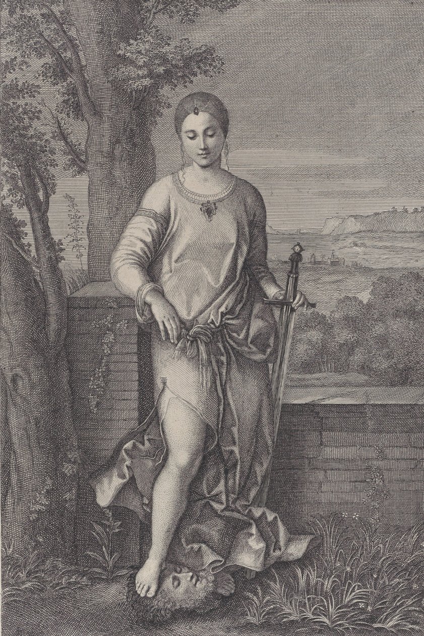 Judite de pé com o pé na cabeça de Holofernes, ca. 1729. de Antoinette Larcher