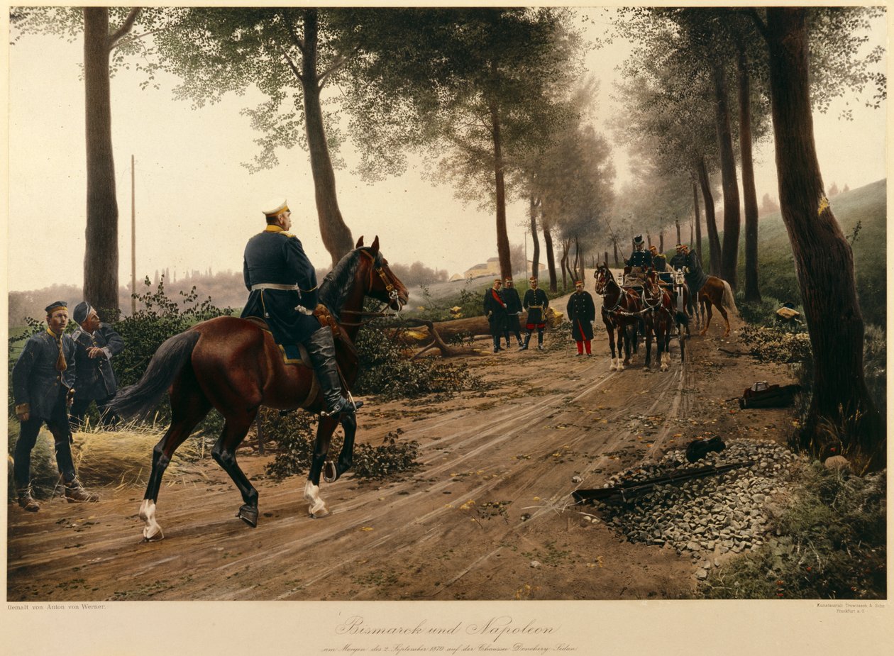 Encontro de Bismarck e Napoleão no Chaussee von Donchery no dia 2 de setembro de 1870 de Anton Alexander von Werner