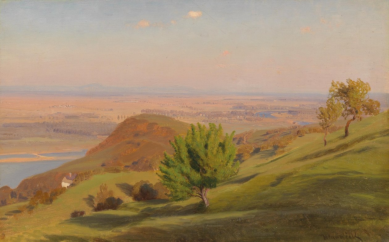 Donaulandschaft bei WiennInglês: Paisagem do Danúbio perto de Viennan de Anton Hlavacek