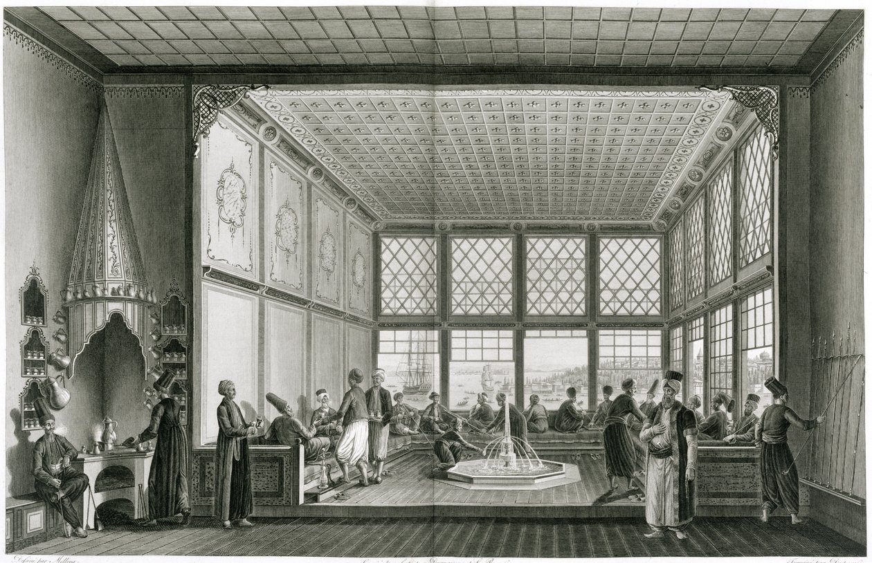 Interior de um café público em Constantinopla pelo Bósforo, 1819 de Anton Ignaz Melling