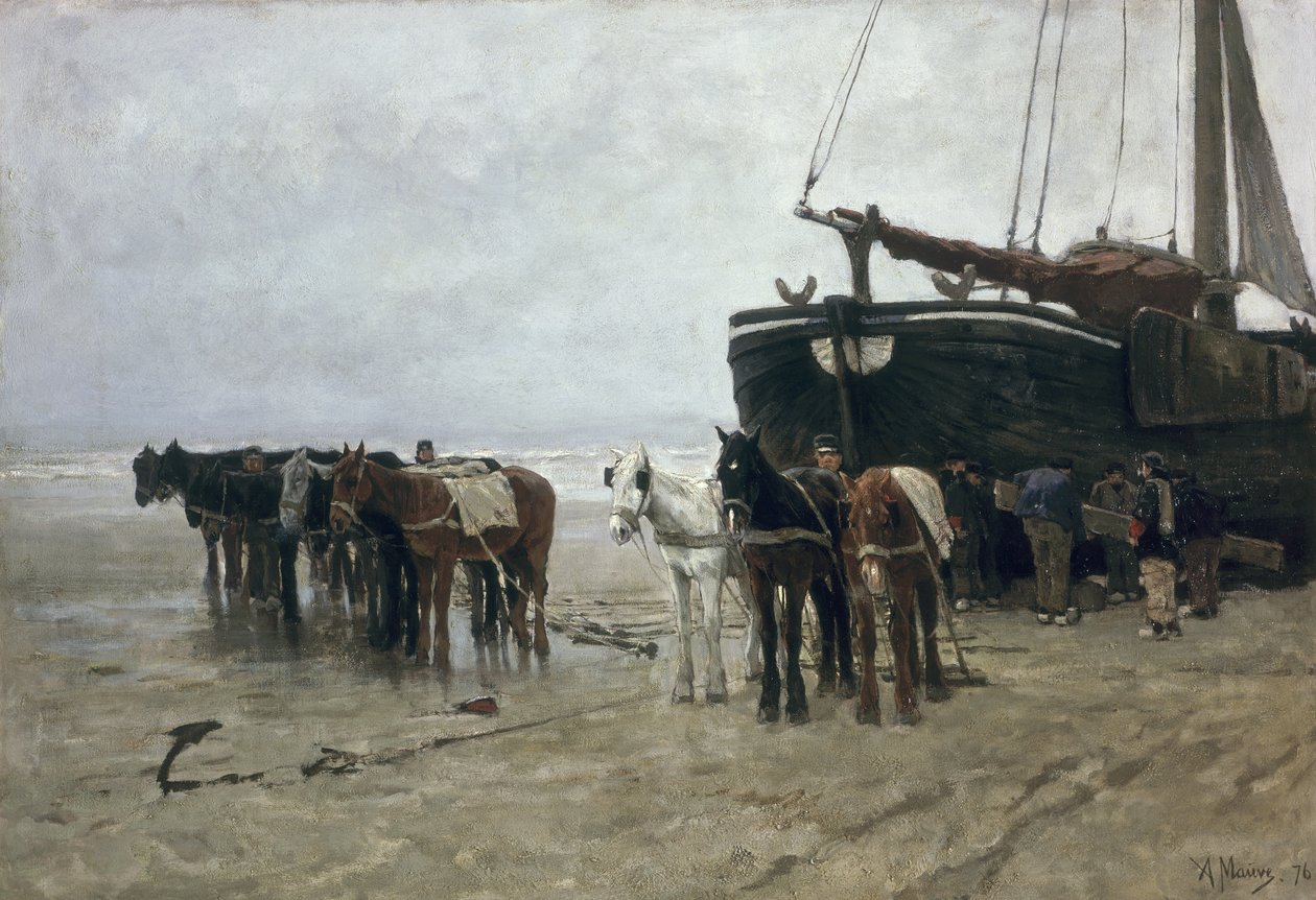Barco na praia de Scheveningen, 1876 de Anton Mauve