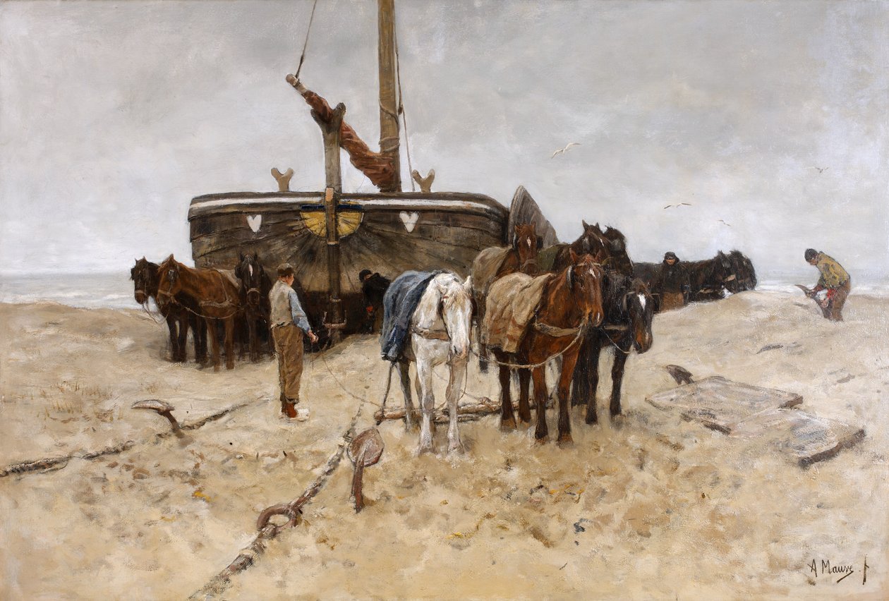 Barco pesca, praia de Anton Mauve