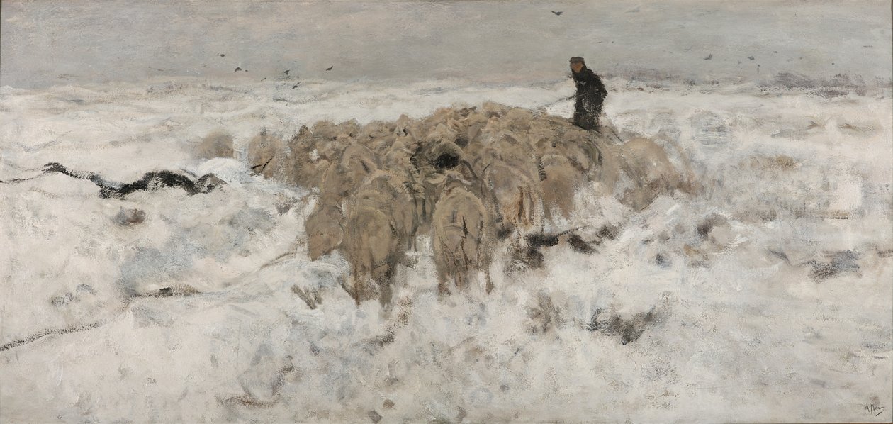 Rebanho de ovelhas na neve de Anton Mauve