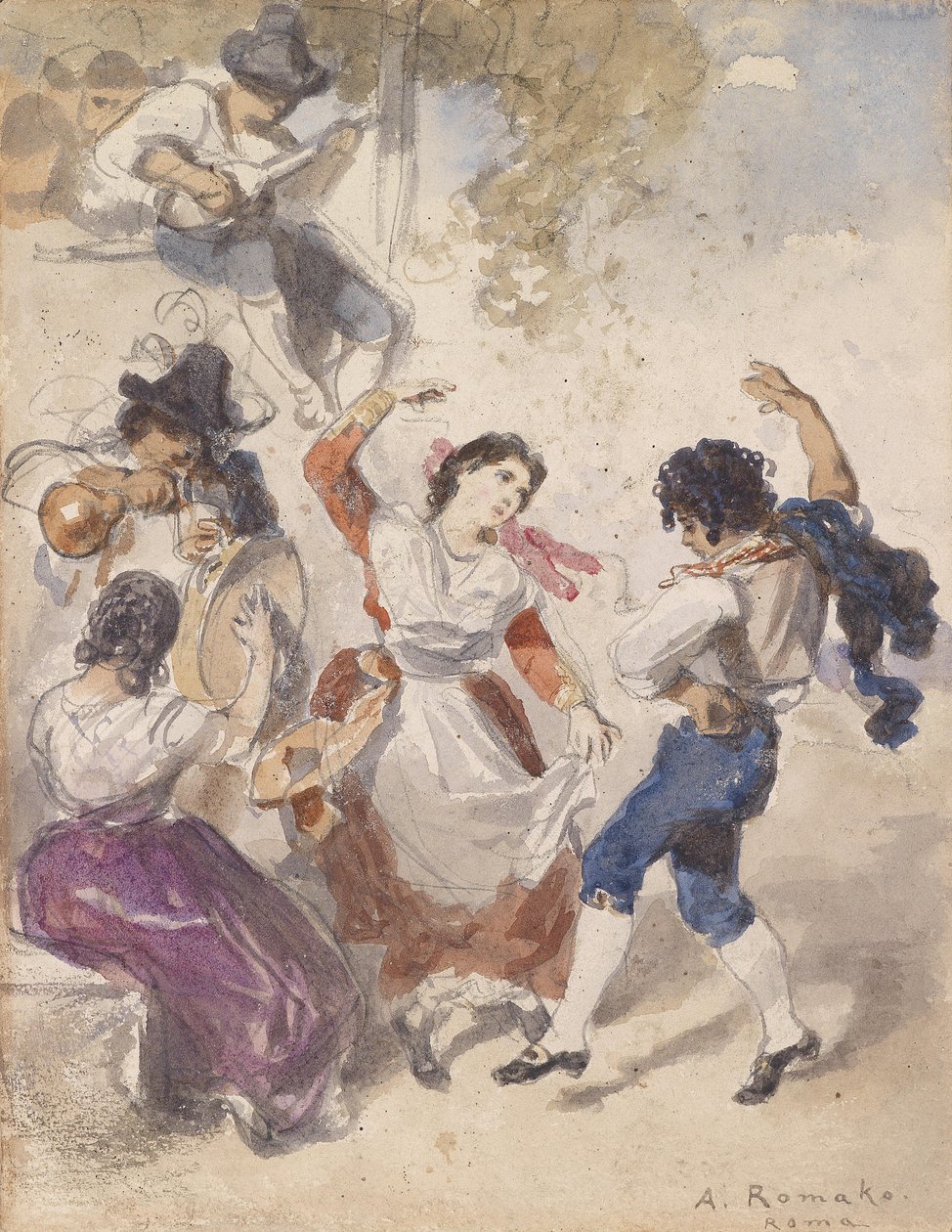 Dançarinos de Tarantella e tocadores de bandolim de Anton Romako