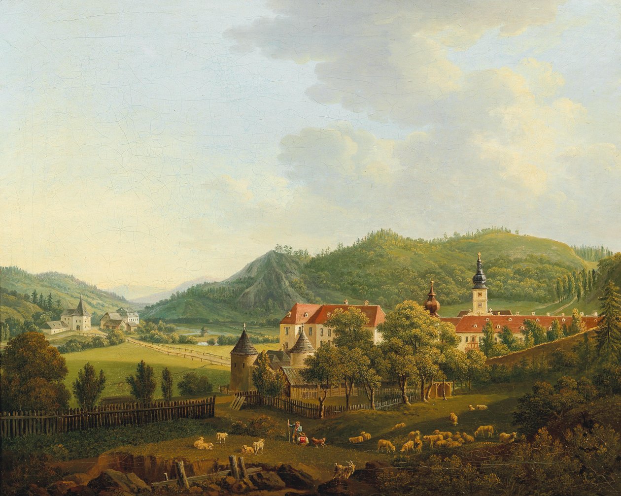 Paisagem aberta com mosteiro de Anton Schiffer