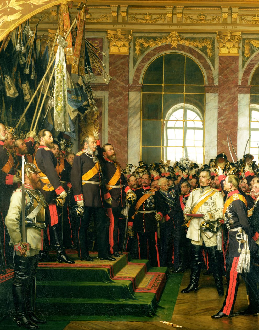 A Proclamação de Wilhelm como Kaiser do novo Reich Alemão, no Salão dos Espelhos de Versalhes em 18 de janeiro de 1871, pintado em 1885 (ver também 153620) de Anton Alexander von Werner