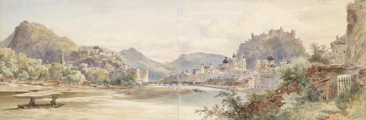 Alemão: Panorama da cidade de Salzburgo com a fortaleza de Hohensalzburg de Anton Altmann
