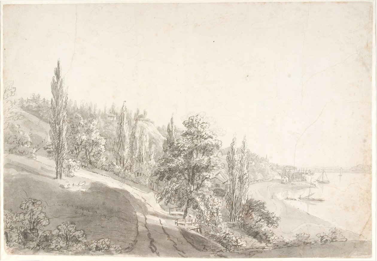 Paisagem com cidade pelo Elba de Anton Carl Dusch