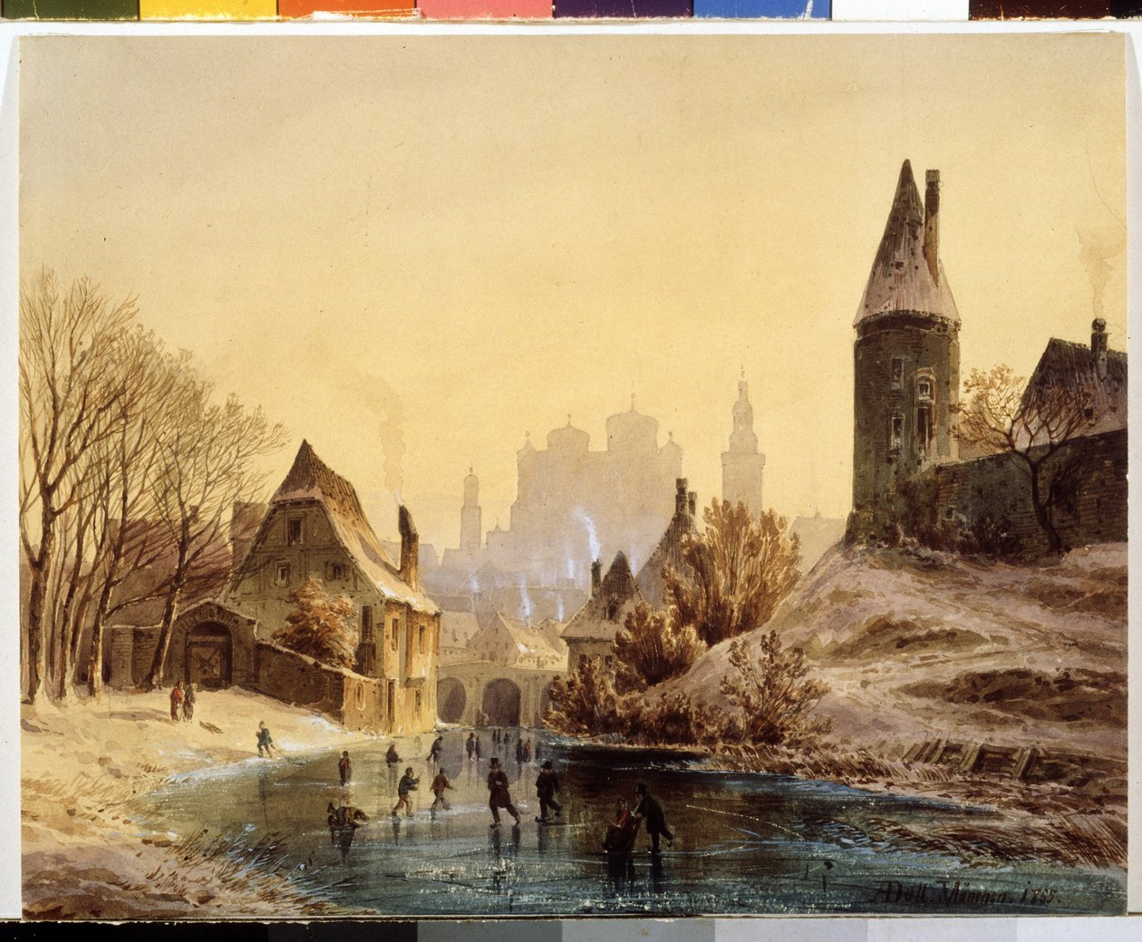 "Pista de Patinagem num Rio" Aguarela de Anton Doll (1826-1887) 1855 Pushkin Museum of Fine Arts, Moscovo de Anton Doll