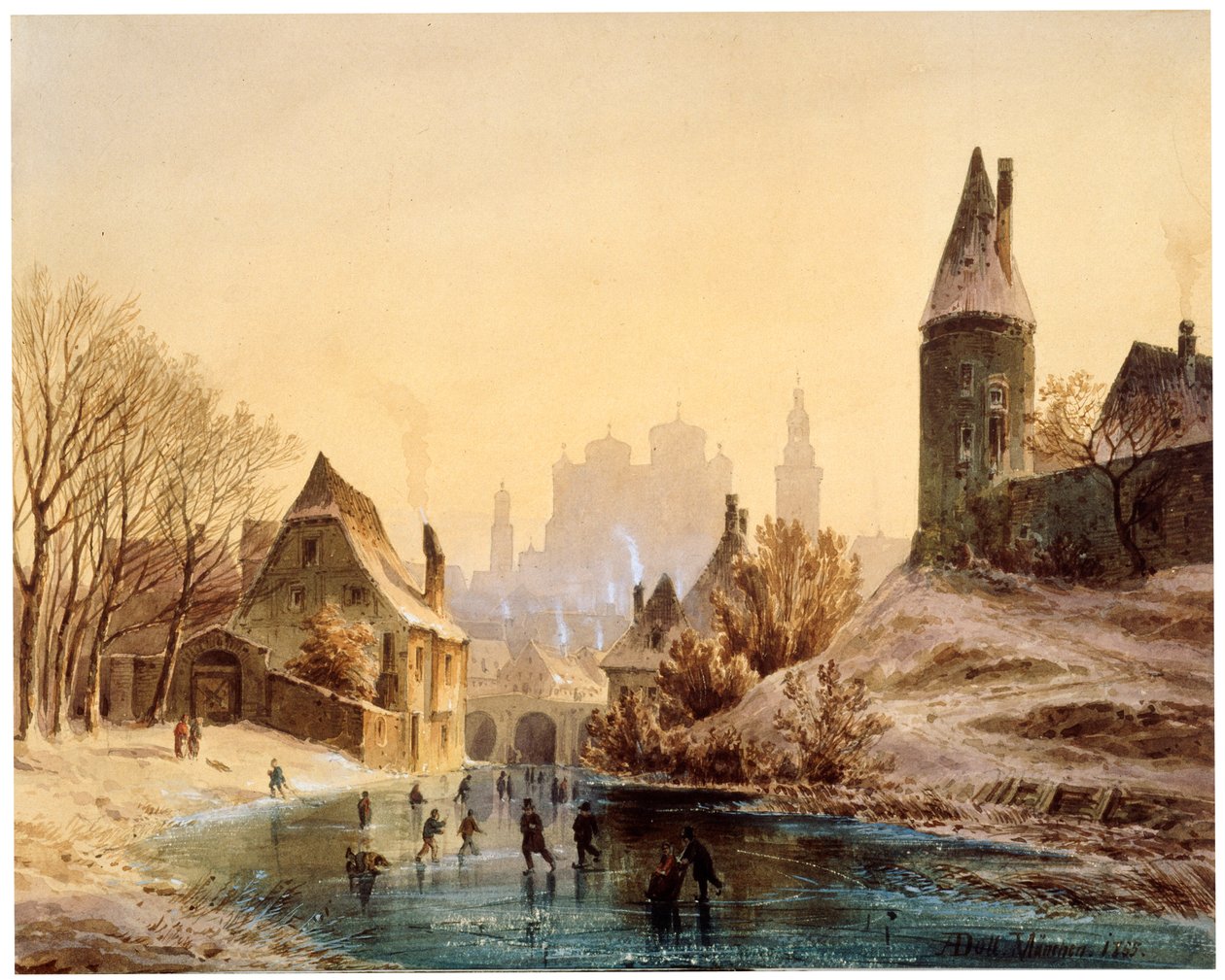 Pista de patinagem em um rio, 1855. de Anton Doll