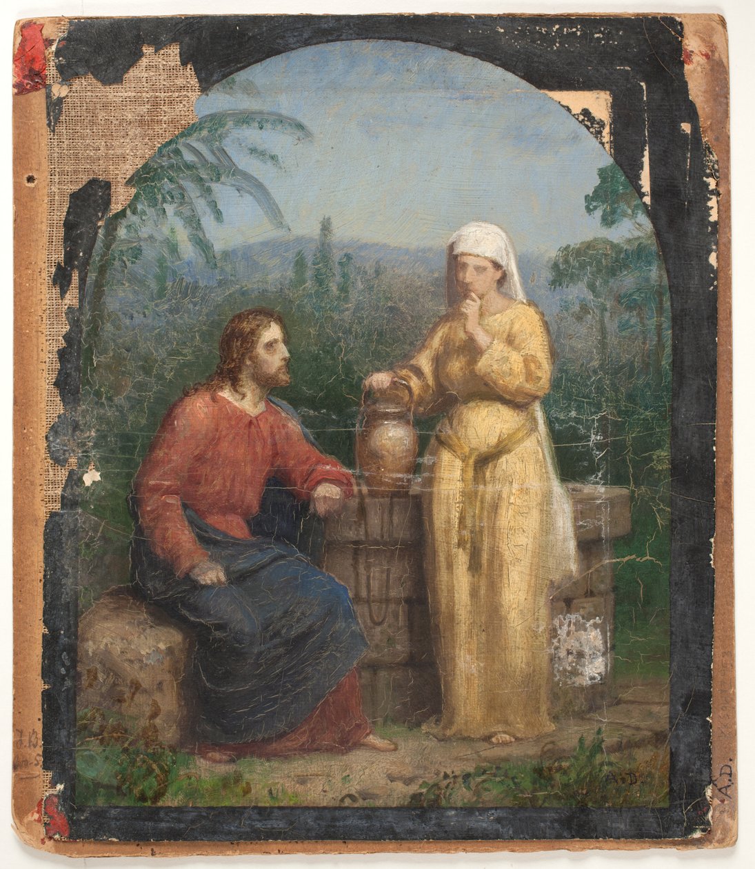 Esboço a óleo de Jesus e a mulher samaritana no poço de Anton Dorph