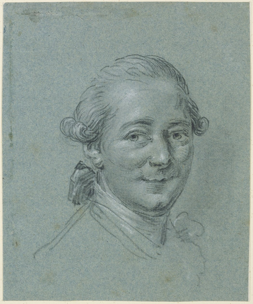 Retrato de um homem sorridente, com a cabeça ligeiramente virada para a direita, a olhar para quem o observa de Anton Graff