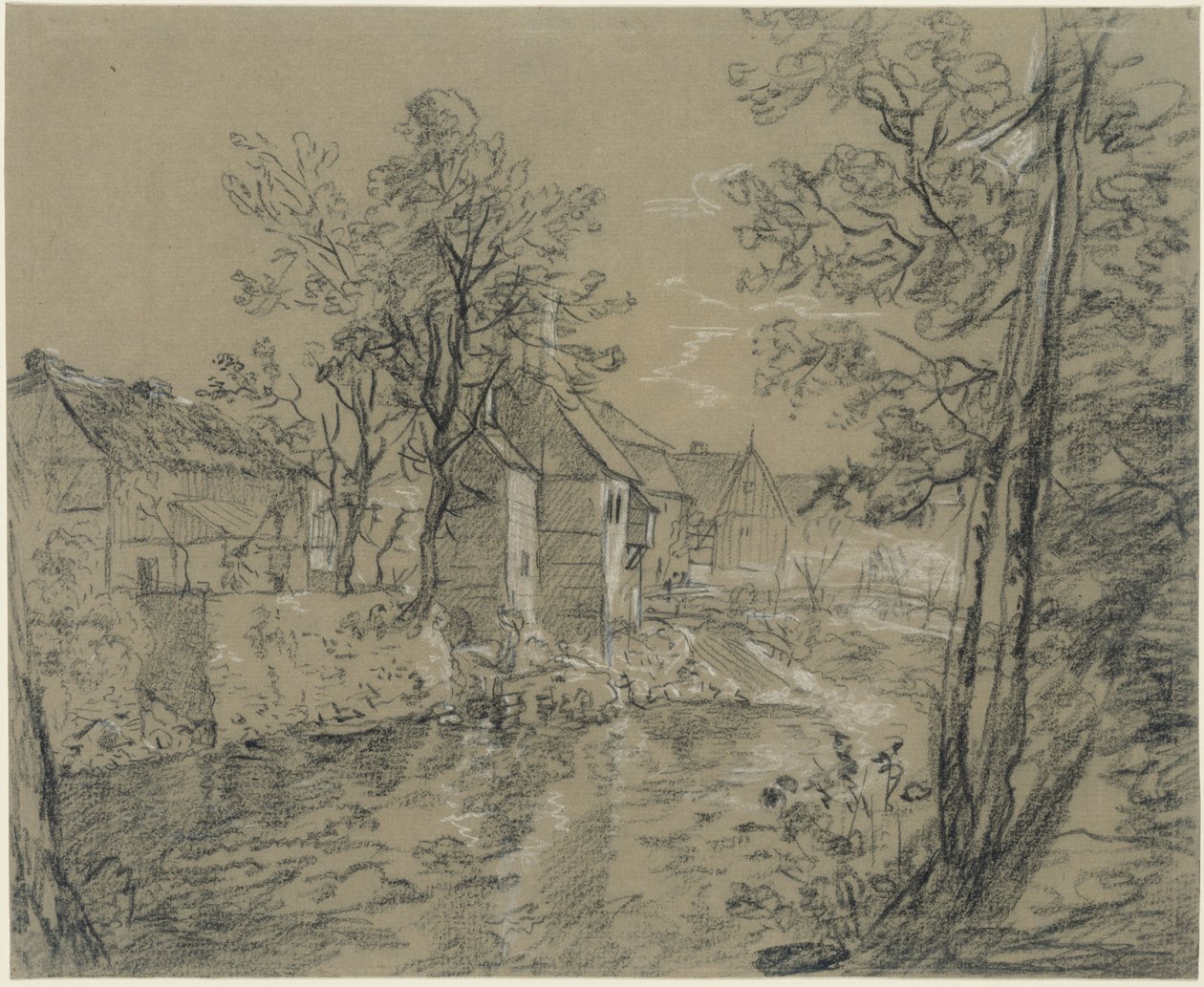 Casas junto ao rio (casas junto ao Weißeritz, no vale de Plauen, perto de Dresden) de Anton Graff