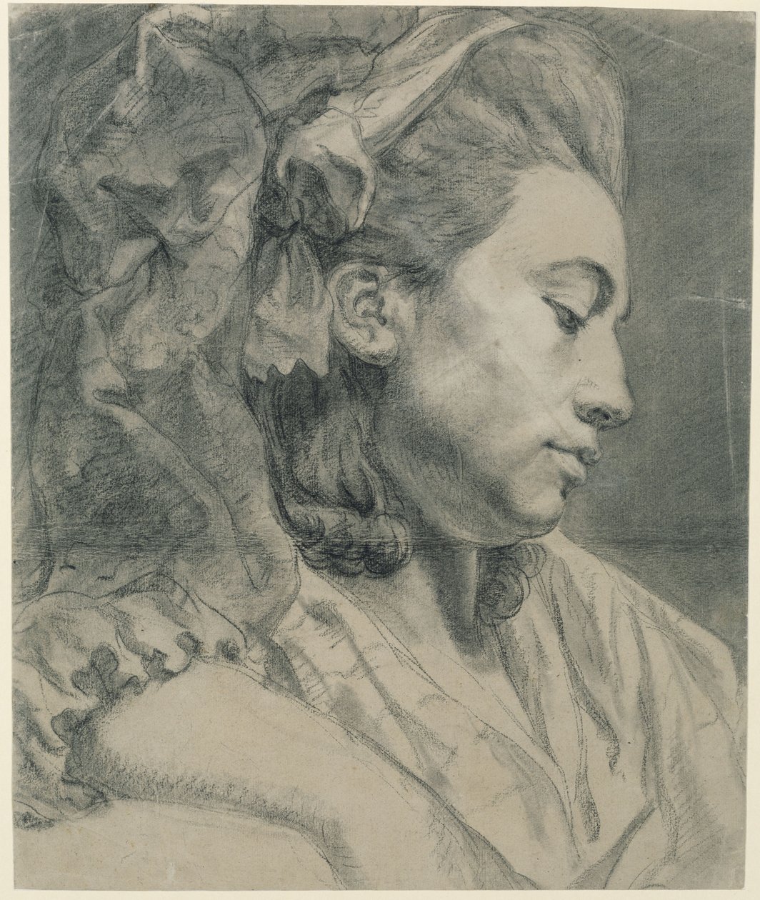 Cabeça de uma senhora, de perfil para a direita (Elisabetha Auguste Graff, nascida Sulzer, esposa de Graff) de Anton Graff