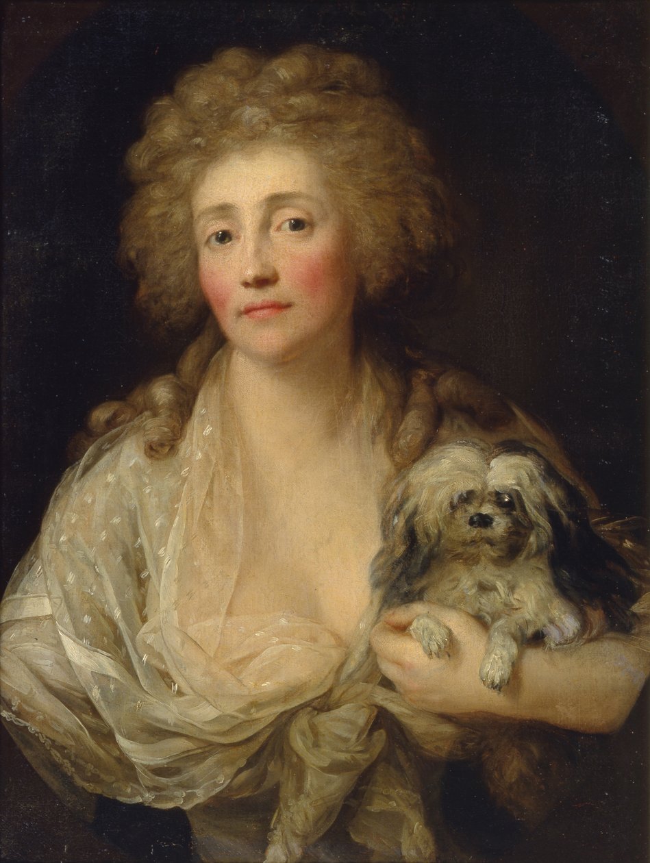 Retrato de Anna Oraczewska com o cachorro, 1789 de Anton Graff