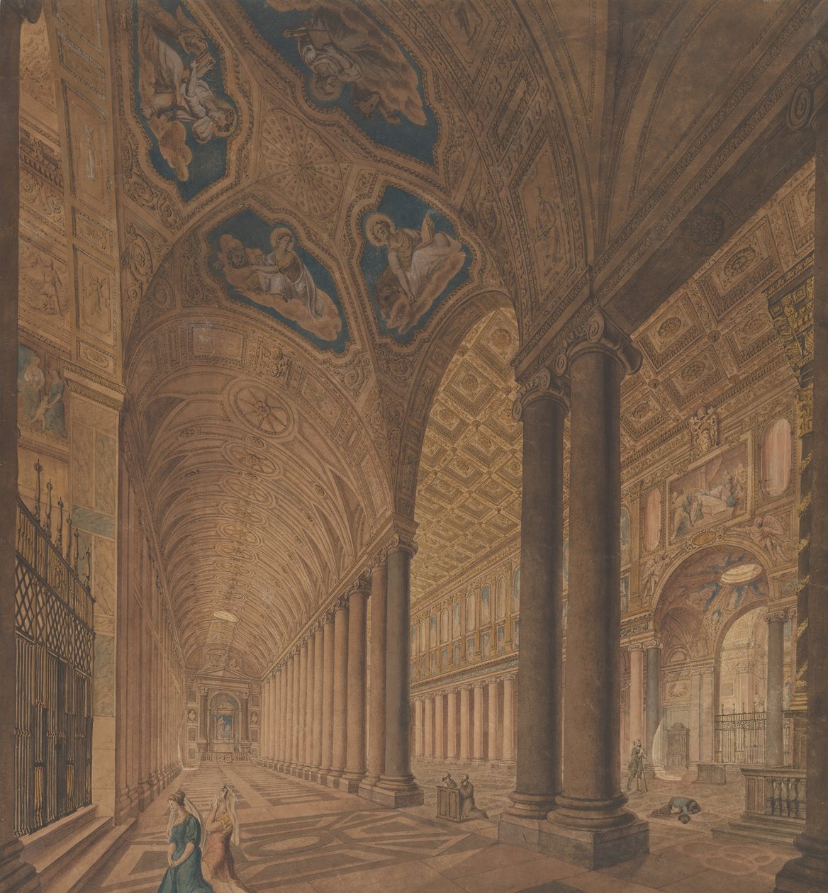 Vista interior da Basílica de Santa Maria Maggiore, Roma, 1833. de Anton Hallmann