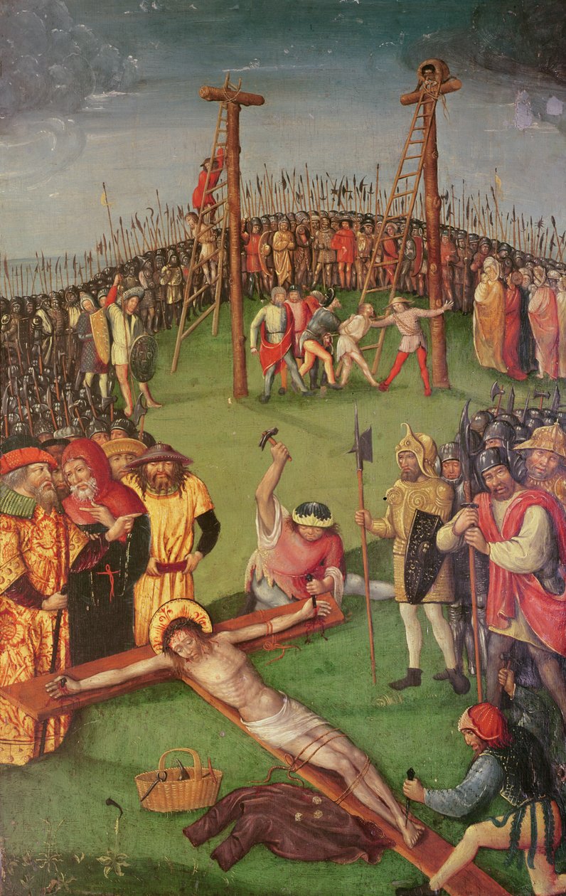 Cristo sendo pregado na cruz, das cenas da vida de Cristo de Anton Henkel