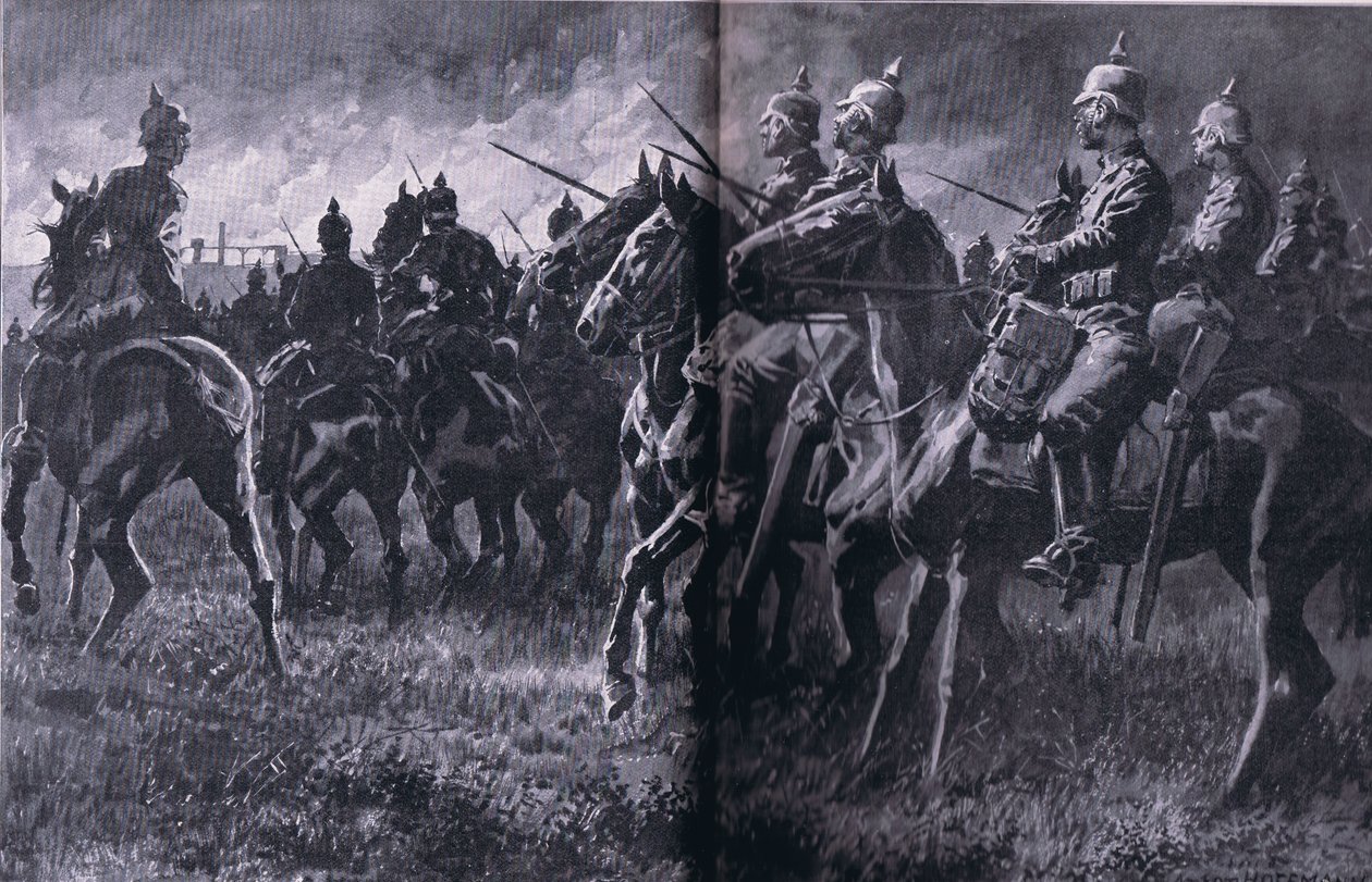 O incêndio na mina em Libin, de The Illustrated History of the World War 1914-1915 pub. por Union Berlagsefellfchaft de Anton Hoffman