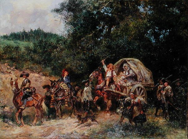 Seguidores do acampamento, c.1900 (óleo sobre tela) de Anton Hoffmann